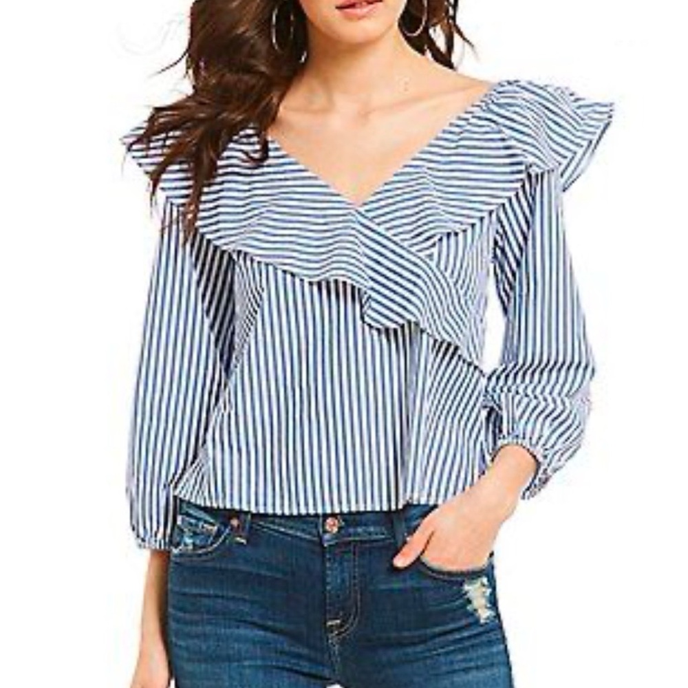 Sanctuary Ruffle Vertical Stripe Blouse